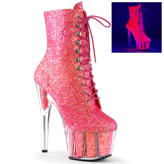 ADORE-1020G Strippers Heels Pleaser Platforms (Exotic Dancing) Neon Pink Glitter/Neon Pink Glitter