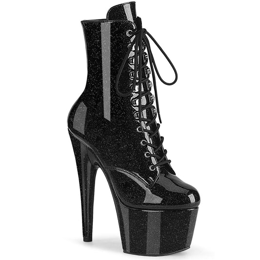 ADORE-1020GP Pleaser Black Glitter Patent Platform Shoes [Exotic Dance Ankle Boots]