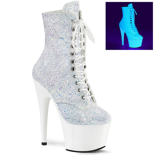 ADORE-1020LG Strippers Heels Pleaser Platforms (Exotic Dancing) Neon White Multi Glitter/Neon White