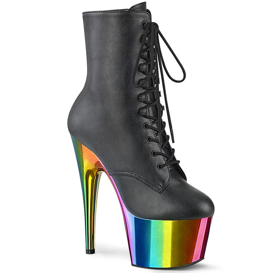 ADORE-1020RC Strippers Heels Pleaser Platforms (Exotic Dancing) Blk Faux Leather/Rainbow Chrome