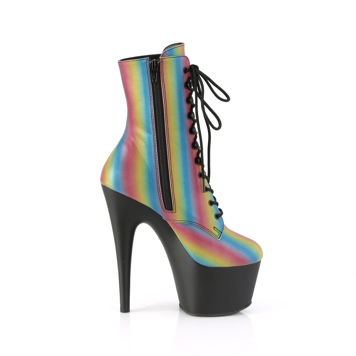 ADORE-1020REFL-02 Pleaser Rainbow Reflective/Black Matte Platform Shoes [Sexy Ankle Boots]