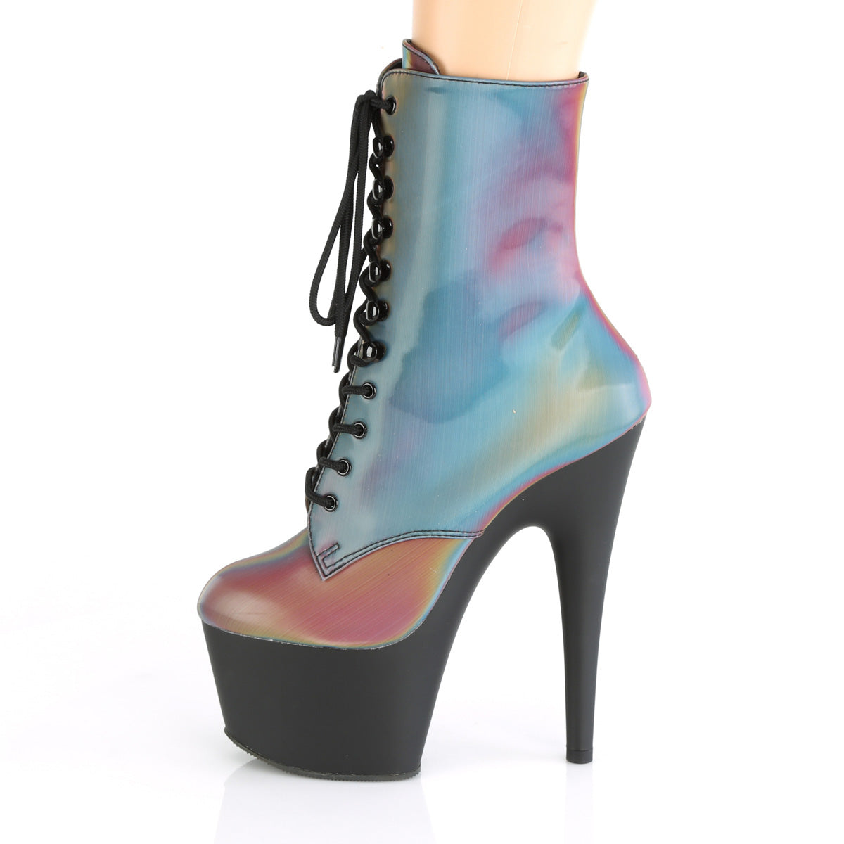 ADORE-1020REFL Pleaser Rainbow Reflective/Black Matte Platform Shoes [Sexy Ankle Boots]