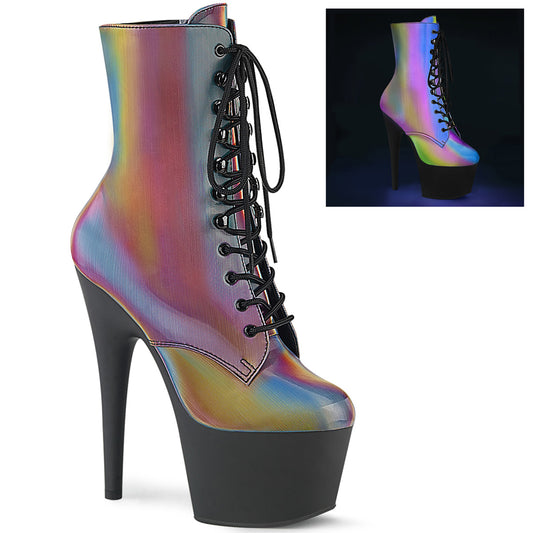 ADORE-1020REFL Strippers Heels Pleaser Platforms (Exotic Dancing) Rainbow Reflective/Blk Matte
