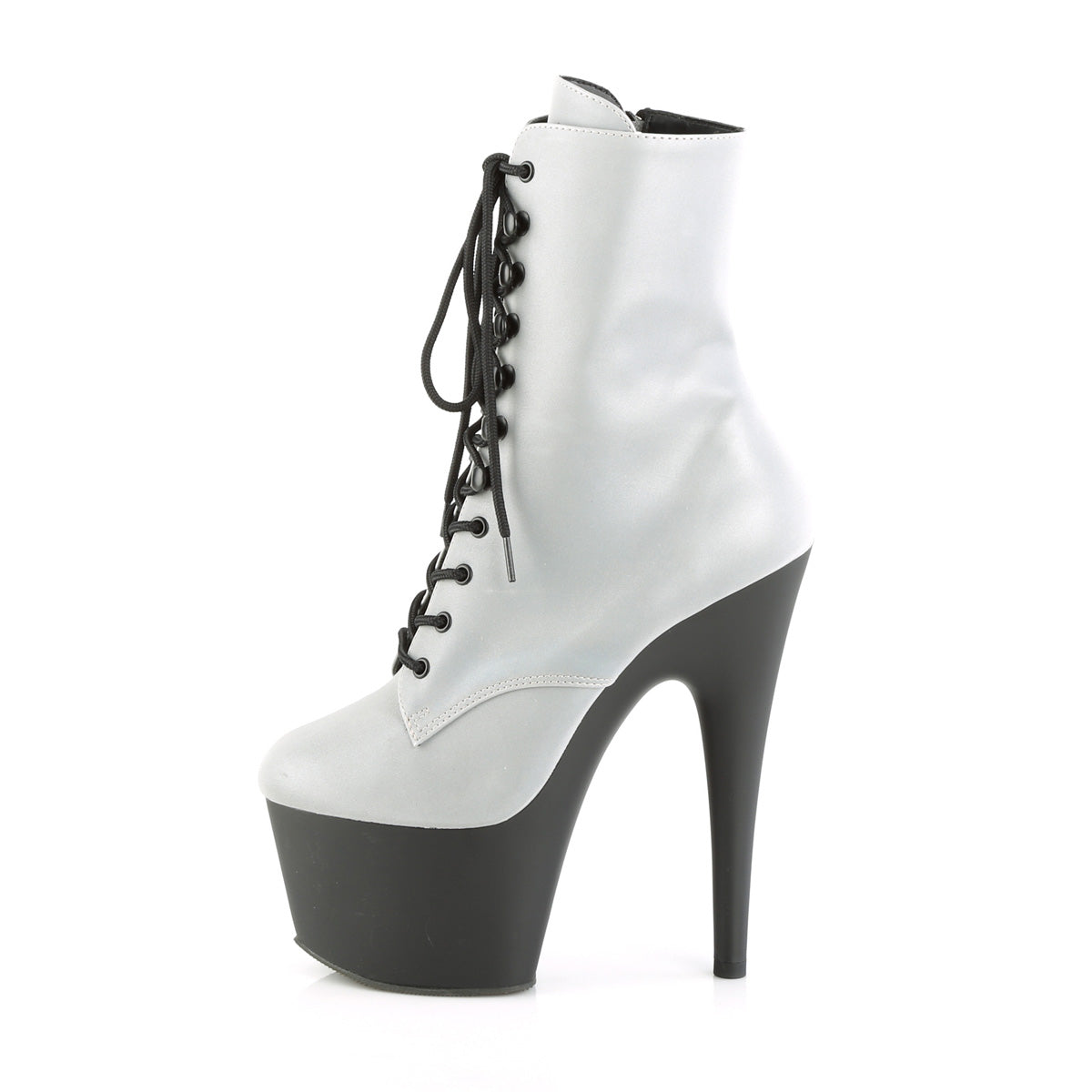 ADORE-1020REFL Pleaser Silver Reflective/Black Matte Platform Shoes [Sexy Ankle Boots]
