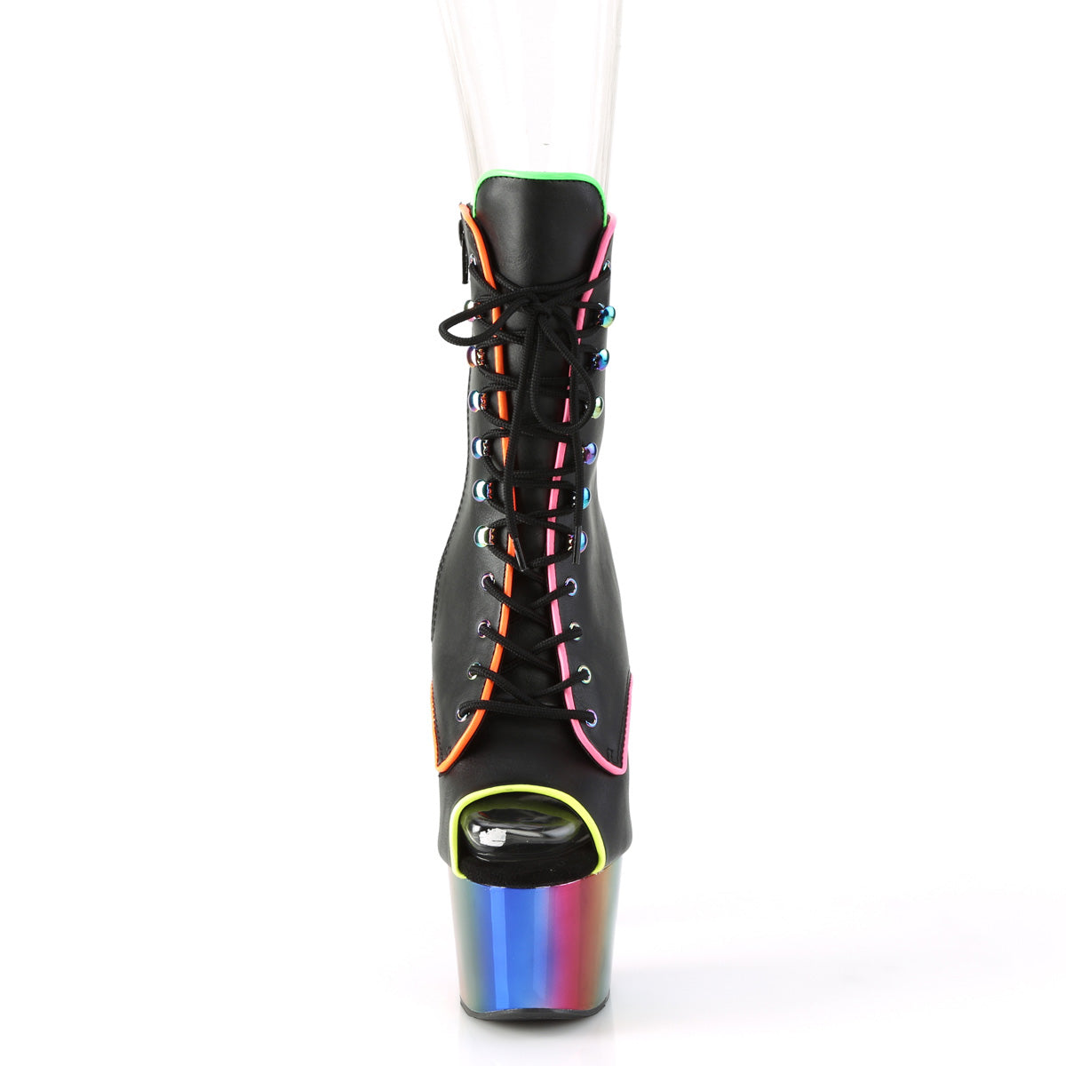 ADORE-1021RC-02 Pleaser Black Faux Leather/Rainbow Chrome Platform Shoes [Sexy Ankle Boots]