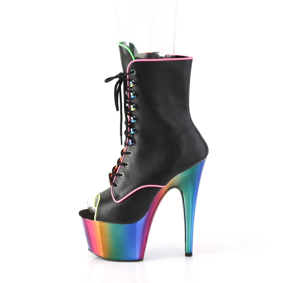 ADORE-1021RC-02 Pleaser Black Faux Leather/Rainbow Chrome Platform Shoes [Sexy Ankle Boots]