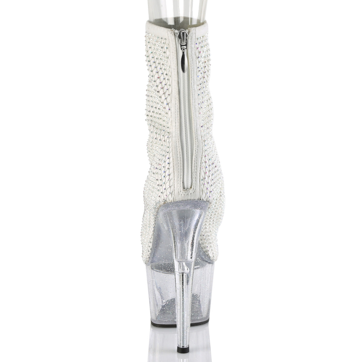 ADORE-1031GM Pleaser White Fabric-Rhinestones Mesh/Clear Platform Shoes [Exotic Dance Ankle Boots]