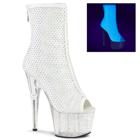 ADORE-1031GM Strippers Heels Pleaser Platforms (Exotic Dancing) Wht Fabric-RS Mesh/Clr