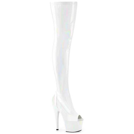 ADORE-3011HWR Strippers Heels Pleaser Platforms (Exotic Dancing) Wht Str. Holo/Wht Holo