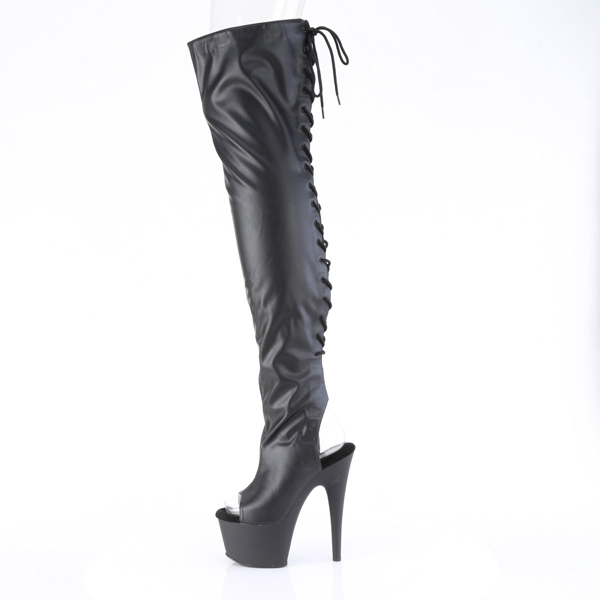 ADORE-3017 Pleaser Black Stretch Faux Leather Platform Shoes [Thigh High Boots]