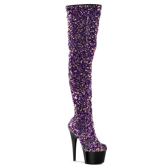 ADORE-3020 Strippers Heels Pleaser Platforms (Exotic Dancing) Purple Multi Sequins/Blk