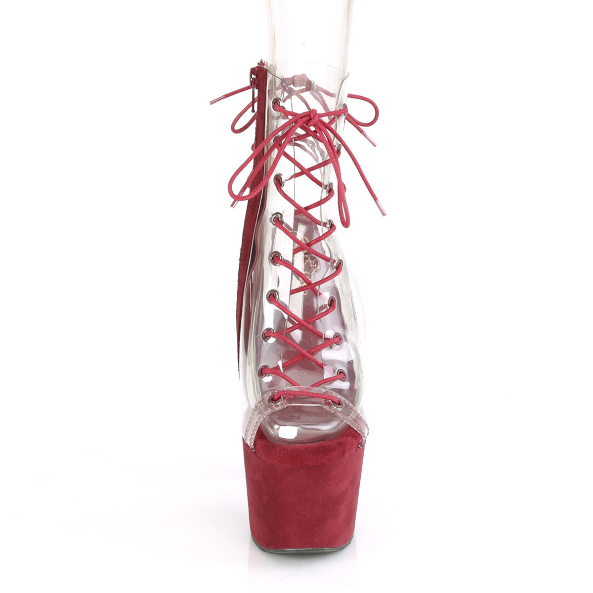 ADORE-700-30FS Pleaser Clear/Burgundy Faux Suede Platform Shoes [Sexy Ankle Boots]