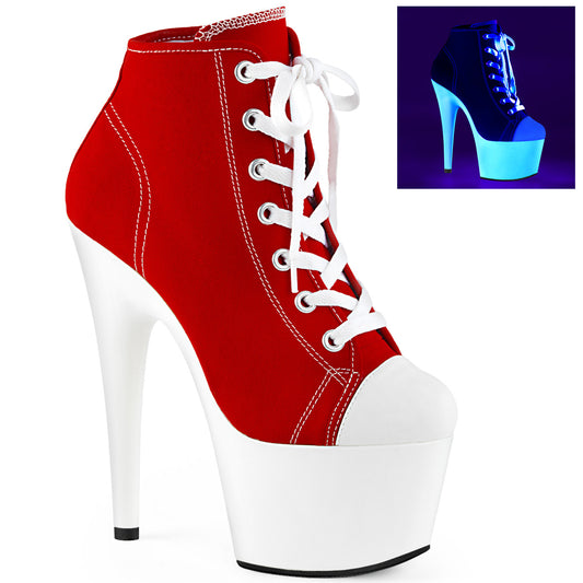 ADORE-700SK-02 Strippers Heels Pleaser Platforms (Exotic Dancing) Red Canvas/Neon White