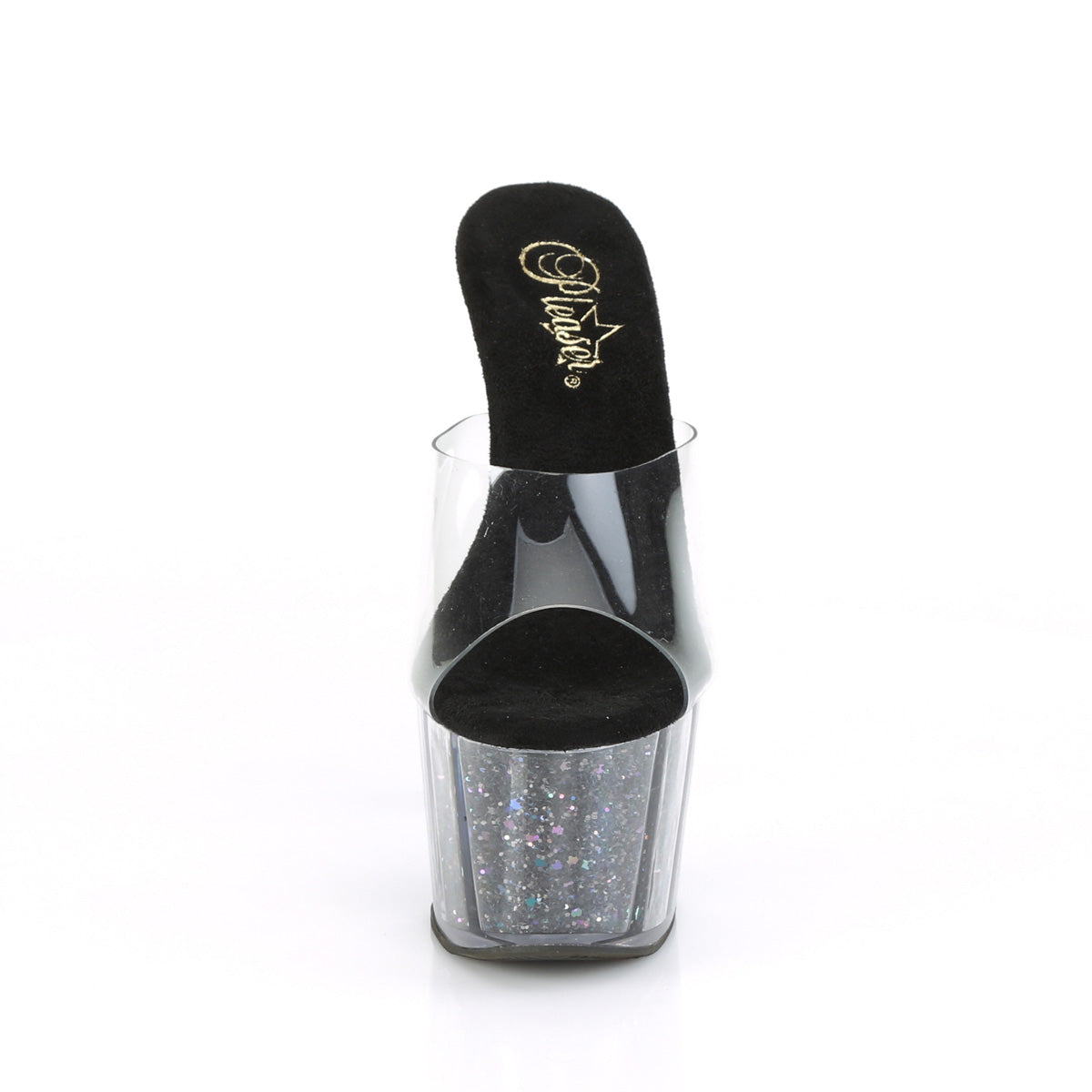 ADORE-701CG Pleaser Clear/Black Confetti Glitter Platform Shoes [Exotic Dance Shoes]