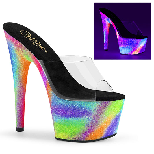 ADORE-701GXY Strippers Heels Pleaser Platforms (Exotic Dancing) Clr/Neon Galaxy Mini Glitter