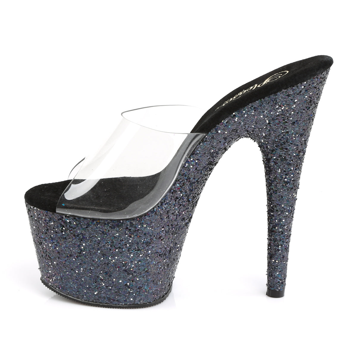 ADORE-701LG Pleaser Clear/Black Holo Glitter Platform Shoes [Exotic Dance Shoes]