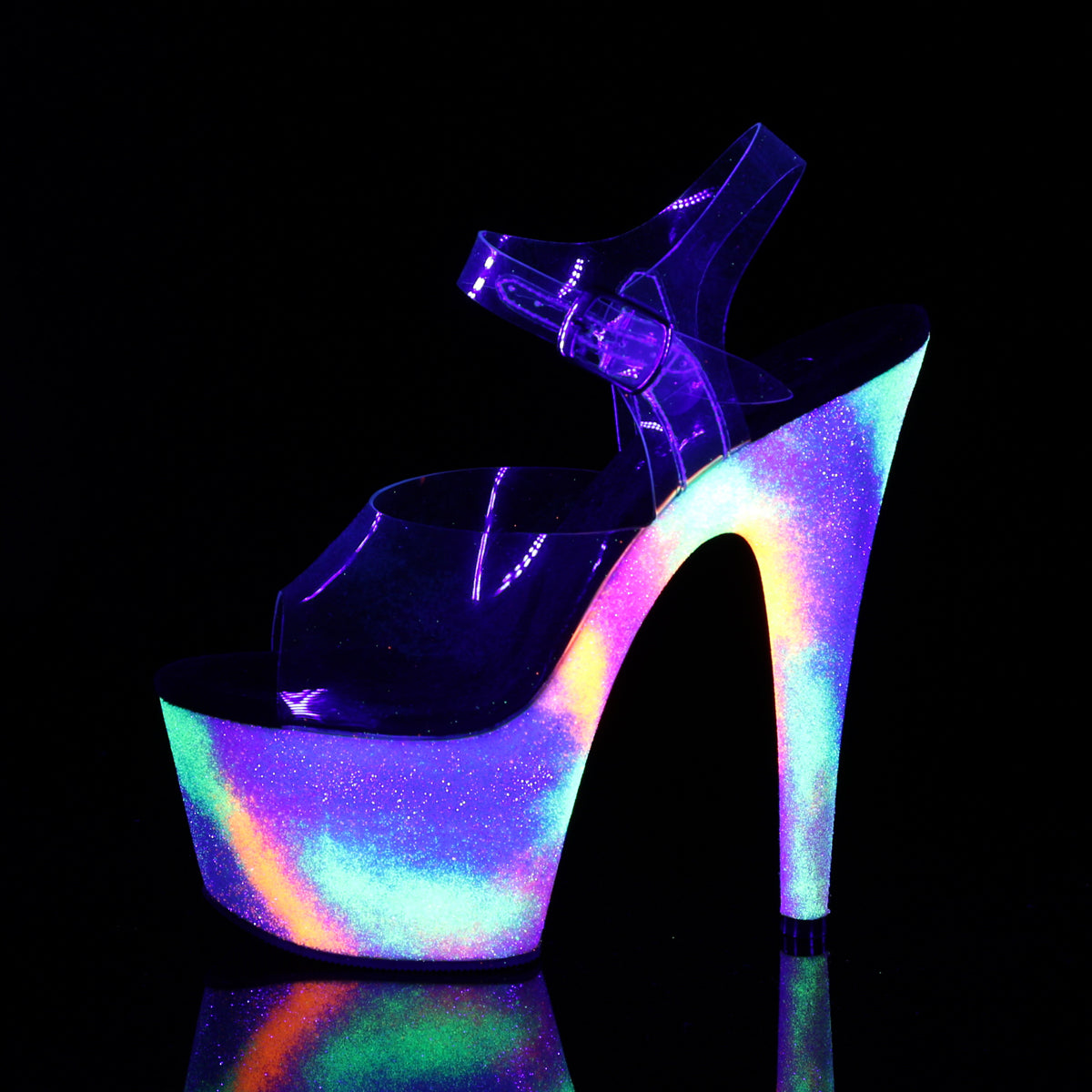 ADORE-708GXY Pleaser Clear/Neon Galaxy Glitter Platform Shoes [Exotic Dance Shoes]