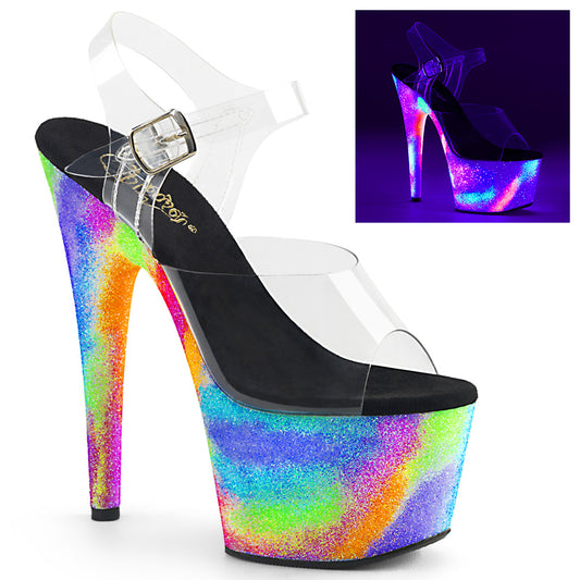 ADORE-708GXY Strippers Heels Pleaser Platforms (Exotic Dancing) Clr/Neon Galaxy Glitter