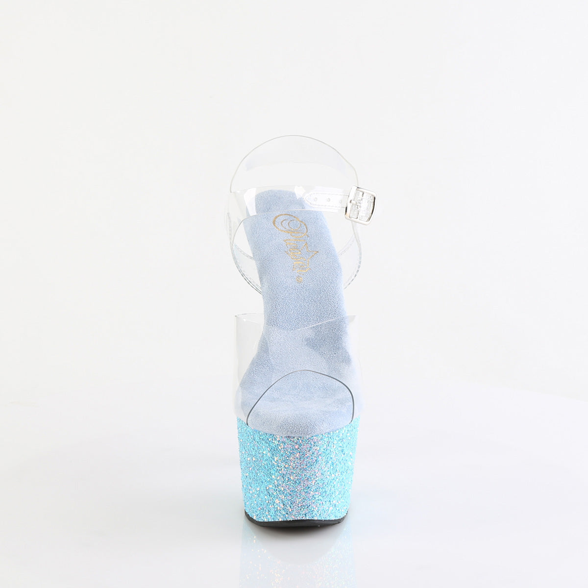 ADORE-708LG Pleaser Clear/B Blue Glitter Platform Shoes [Exotic Dance Shoes]