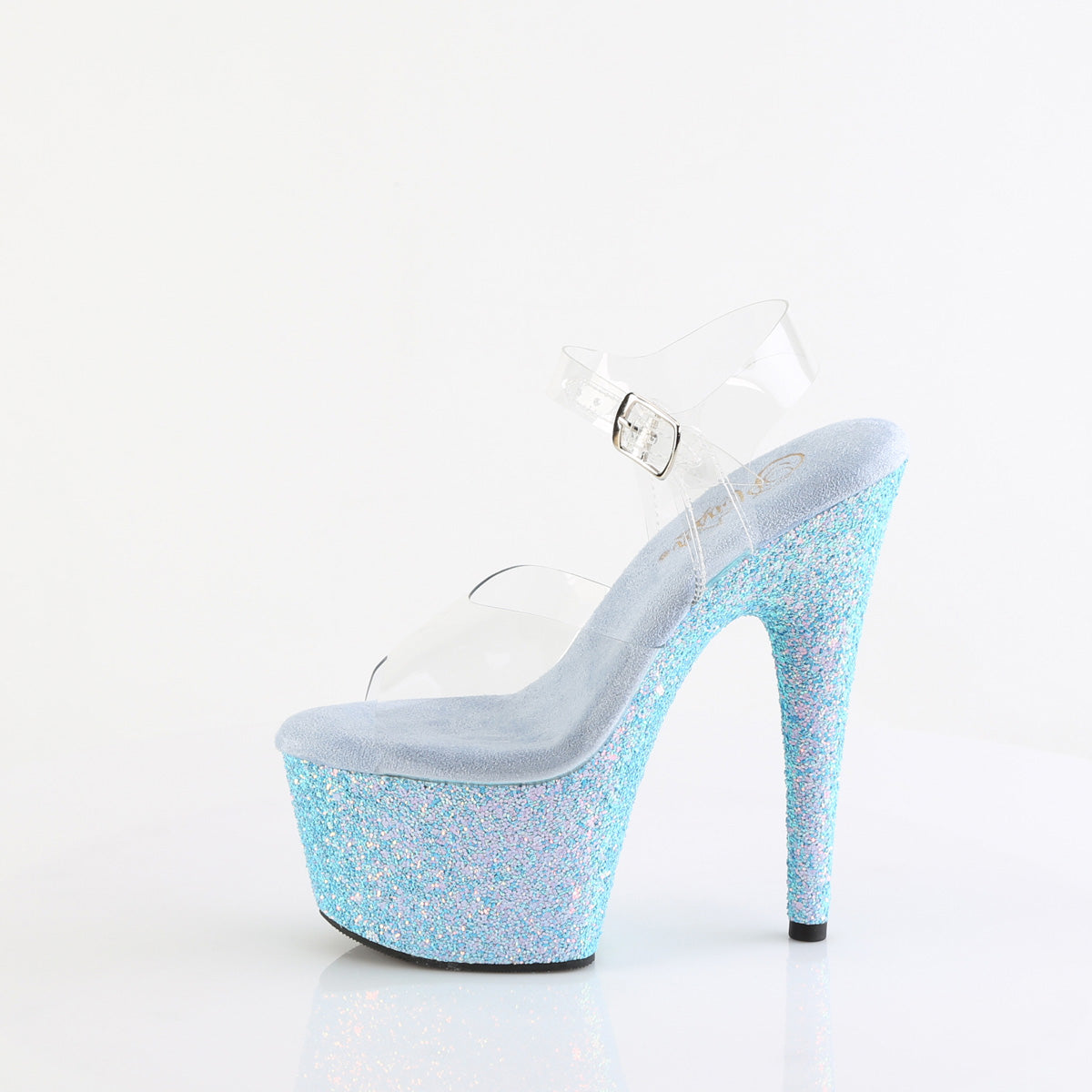ADORE-708LG Pleaser Clear/B Blue Glitter Platform Shoes [Exotic Dance Shoes]
