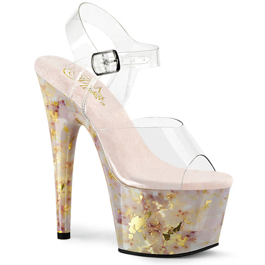 ADORE-708MB Strippers Heels Pleaser Platforms (Exotic Dancing) Clr/Blush-Gold Marble