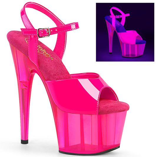 ADORE-709UVT Strippers Heels Pleaser Platforms (Exotic Dancing) Neon H. Pink Pat/H. Pink Tinted