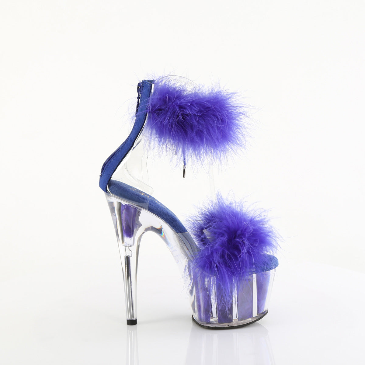 ADORE-724F Pleaser Clear-Royal Blue Fur Platform Shoes [Exotic Dance Shoes]