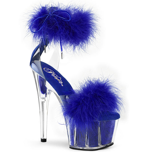 ADORE-724F Pleaser Clear-Royal Blue Fur Platform Shoes [Exotic Dance Shoes]