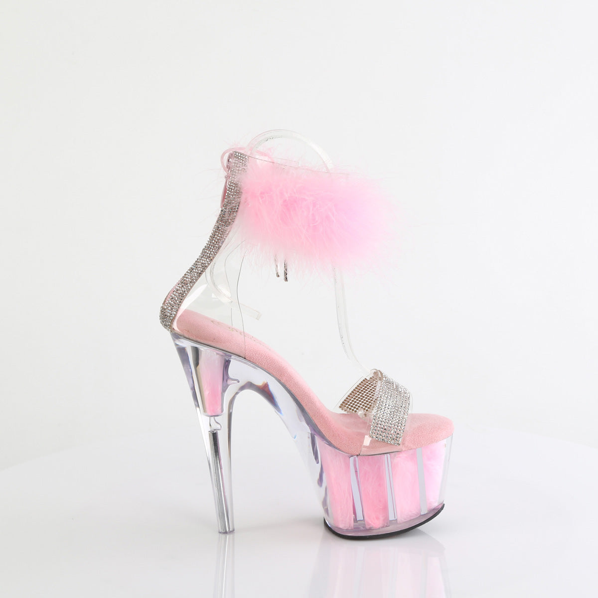 ADORE-727F Pleaser Clear-B Pink Fur Platform Shoes [Exotic Dance Shoes]