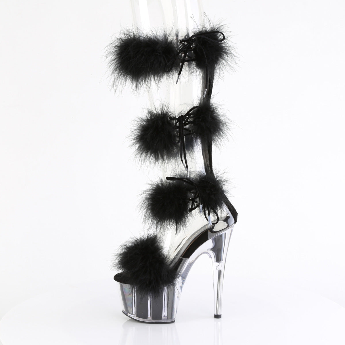 ADORE-728F Pleaser Clear-Black Fur Platform Shoes [Exotic Dance Shoes]