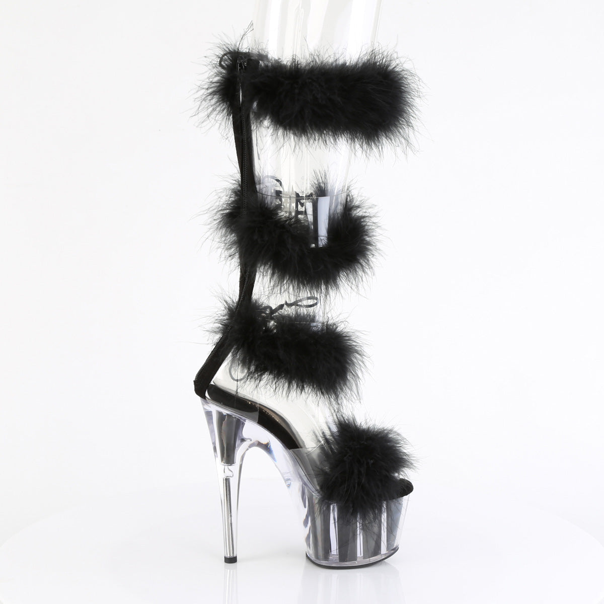 ADORE-728F Pleaser Clear-Black Fur Platform Shoes [Exotic Dance Shoes]