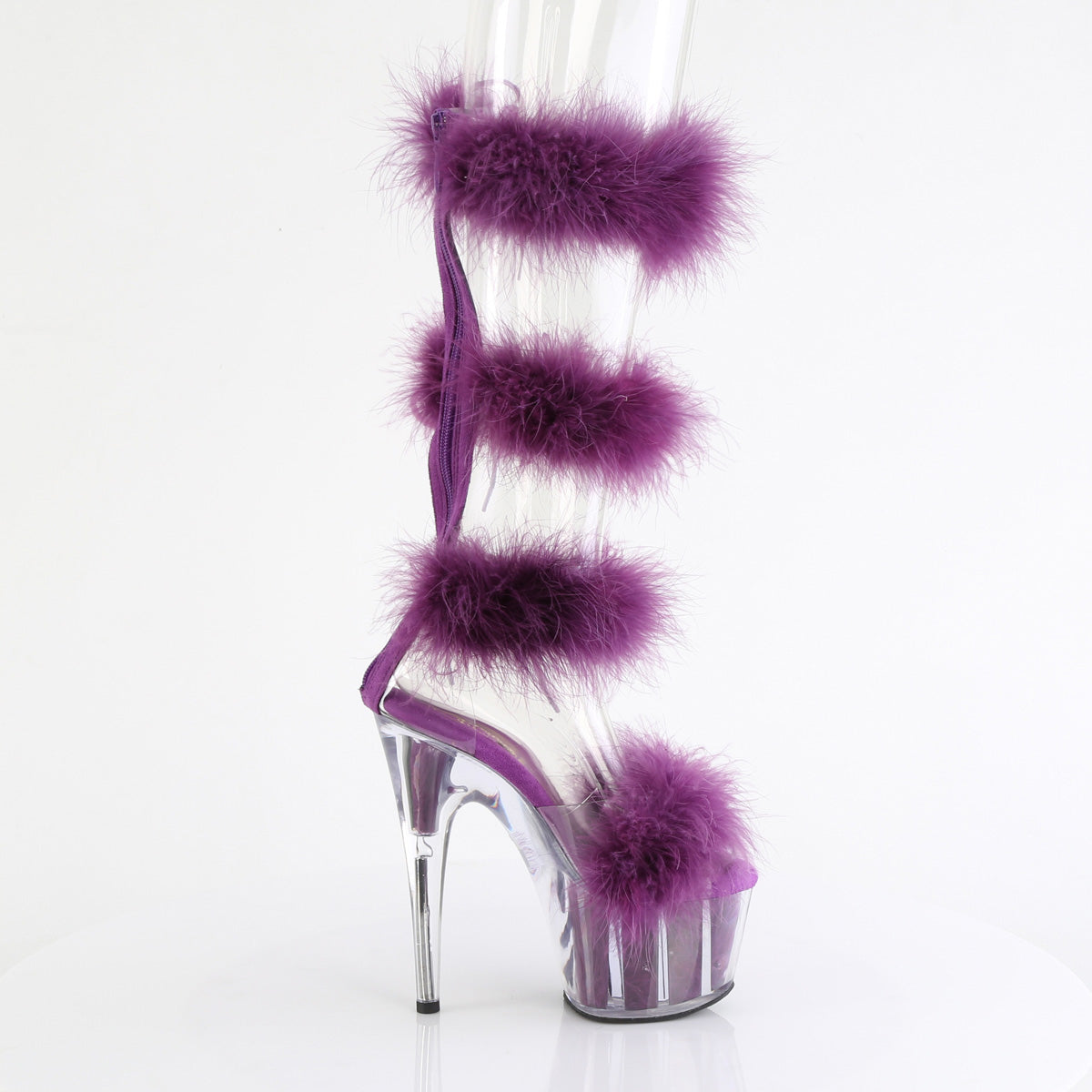 ADORE-728F Pleaser Clear-Purple Fur Platform Shoes [Exotic Dance Shoes]