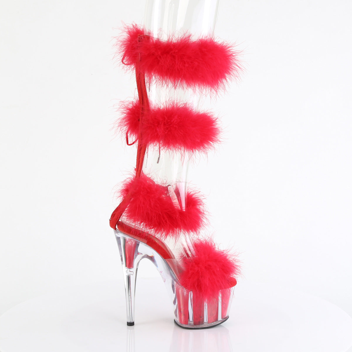ADORE-728F Pleaser Clear-Red Fur Platform Shoes [Exotic Dance Shoes]