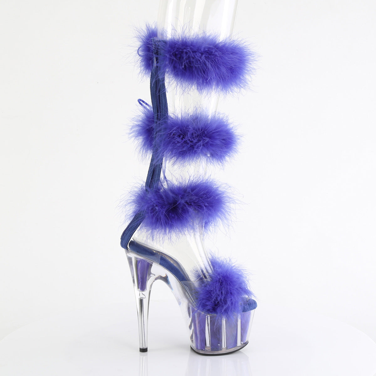 ADORE-728F Pleaser Clear-Royal Blue Fur Platform Shoes [Exotic Dance Shoes]