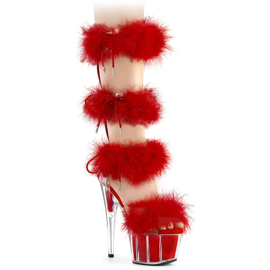 ADORE-728F Pleaser Clear-Red Fur Platform Shoes [Exotic Dance Shoes]