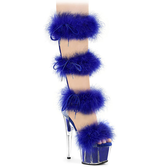 ADORE-728F Pleaser Clear-Royal Blue Fur Platform Shoes [Exotic Dance Shoes]