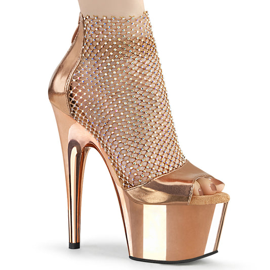 ADORE-765RM Strippers Heels Pleaser Platforms (Exotic Dancing) R.Gold Metallic Pu-RS Mesh/R.Gold Chrome