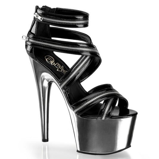 ADORE-767 Strippers Heels Pleaser Platforms (Exotic Dancing) Blk/Pewter Chrome