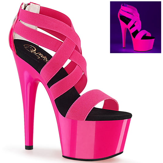 ADORE-769UV Strippers Heels Pleaser Platforms (Exotic Dancing) Neon H. Pink Elastic Band-Pat/Neon H. Pink