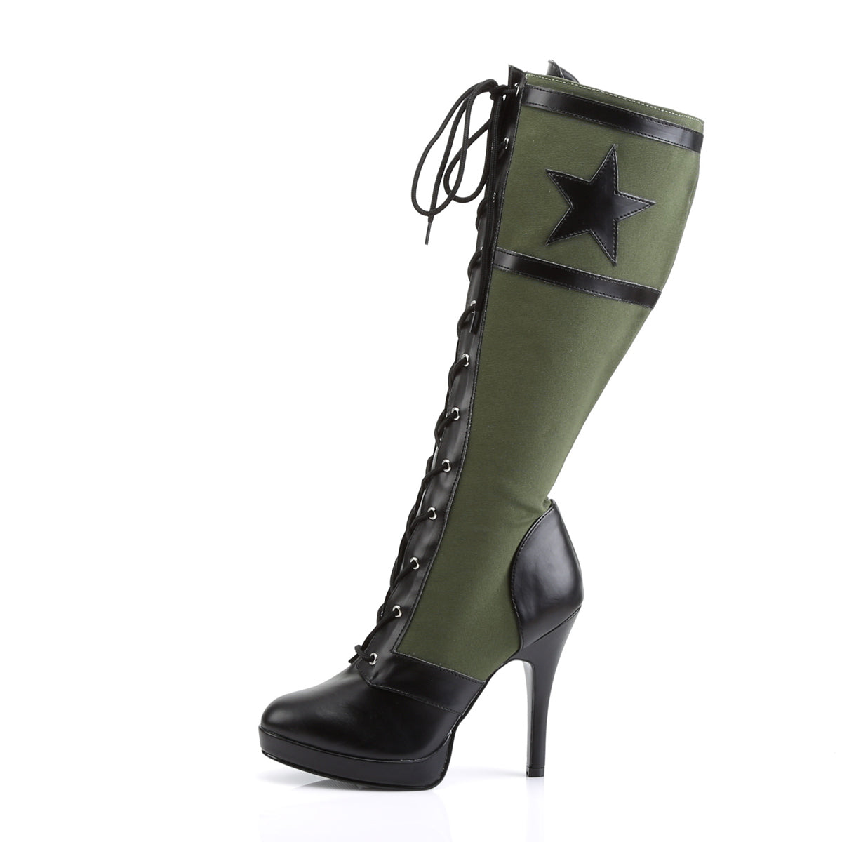 ARENA-2022 Funtasma Fantasy Black Pu-Army Green Canvas Women's Boots [Fancy Dress Footwear]