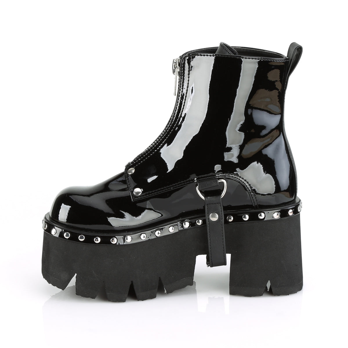 ASHES-100 Demonia Black Patent-Vegan Leather Women's Ankle Boots [Demonia Cult Alternative Footwear]
