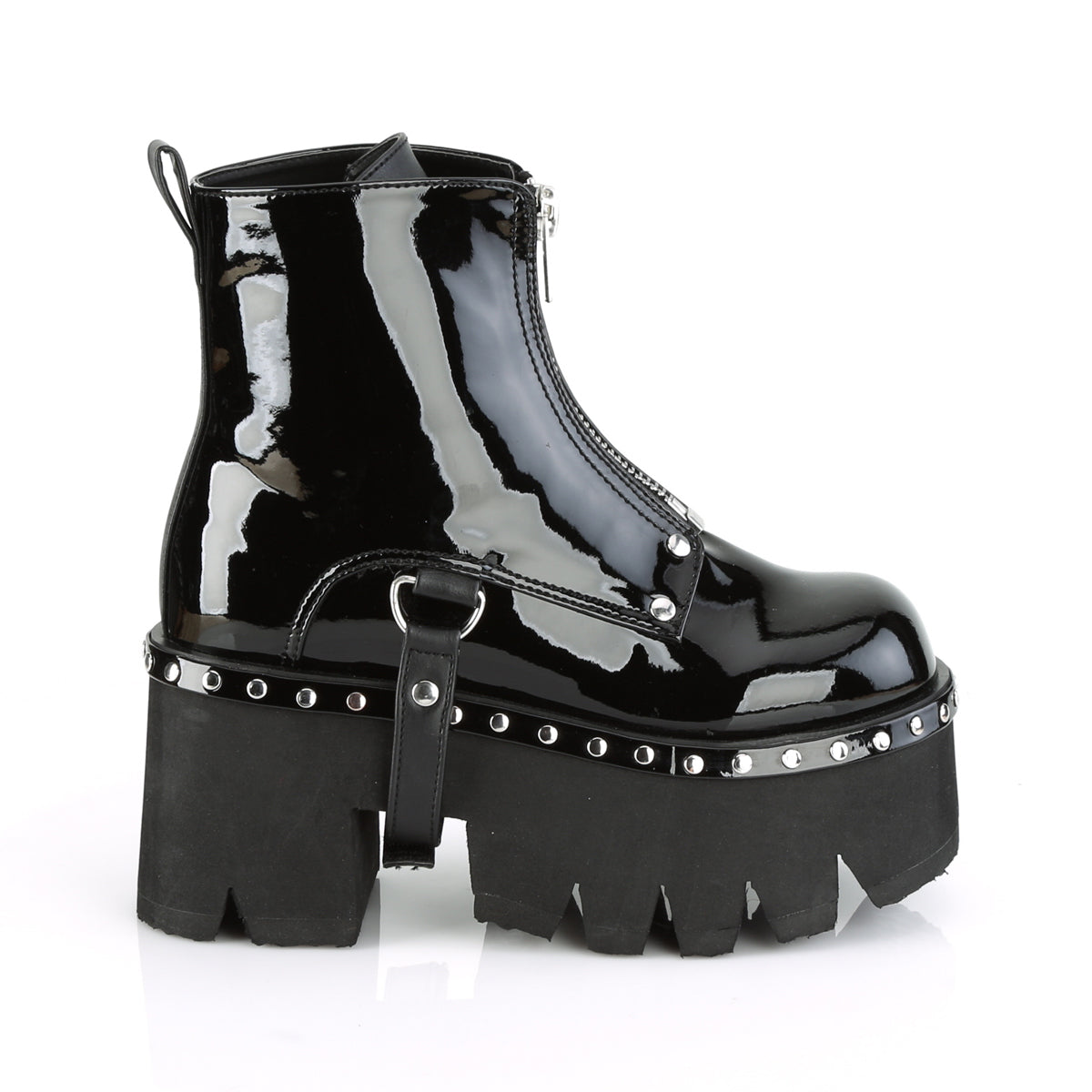 ASHES-100 Demonia Black Patent-Vegan Leather Women's Ankle Boots [Demonia Cult Alternative Footwear]