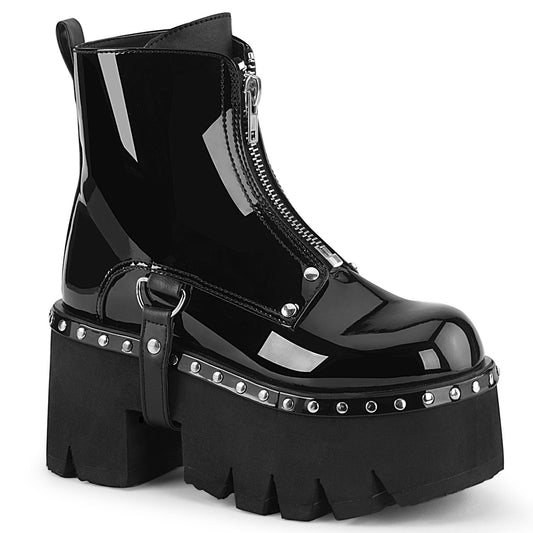 ASHES-100 Alternative Footwear Demonia Women's Ankle Boots Blk Pat-Vegan Leather