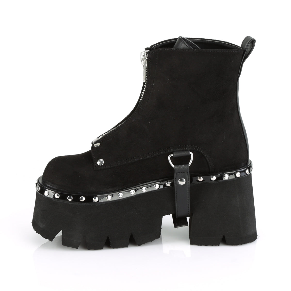 ASHES-100 Demonia Black Vegan Suede-Black V Le Women's Ankle Boots [Demonia Cult Alternative Footwear]