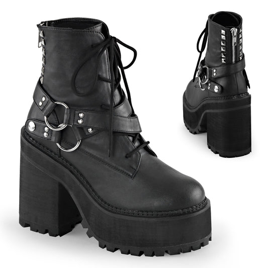 ASSAULT-101 Alternative Footwear Demonia Women's Ankle Boots Blk Vegan Leather