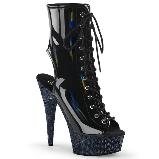 BEJEWELED-1016-6 Strippers Heels Pleaser Platforms (Exotic Dancing) Blk Holo Pat/Midnight Blk RS