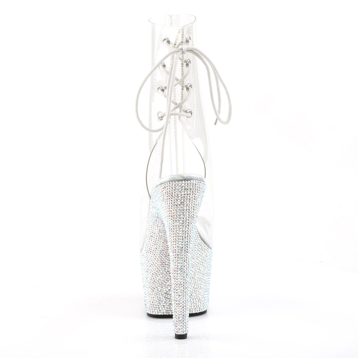 BEJEWELED-1018DM-7 Pleaser Clear/Silver Multi Rhinestones Platform Shoes [Sexy Ankle Boots]