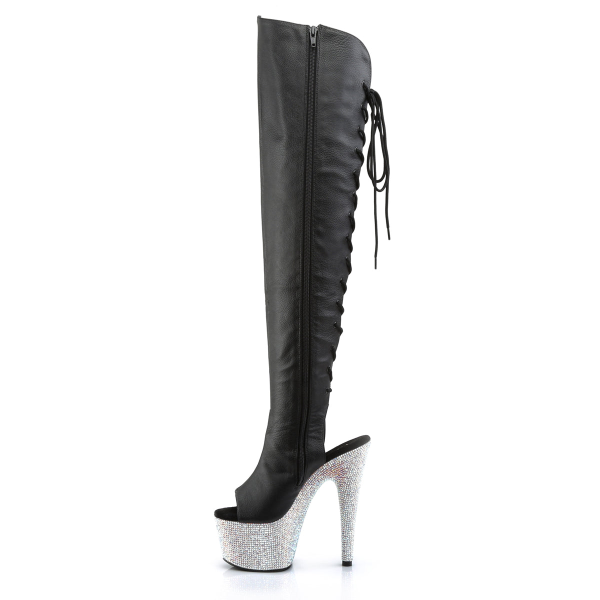 BEJEWELED-3019DM-7 Pleaser Black Faux Leather/Silver Multi Rhinestones Platform Shoes [Exotic Dance Shoes]