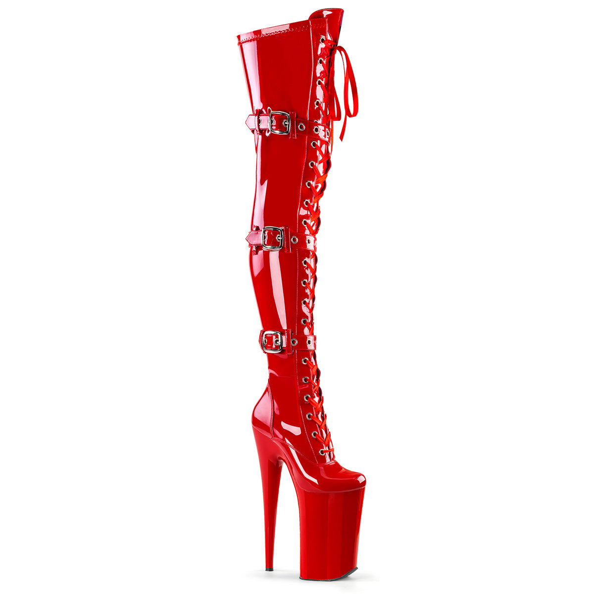 BEYOND-3028 Strippers Heels Pleaser Platforms (Exotic Dancing) Red Stretch Pat/Red