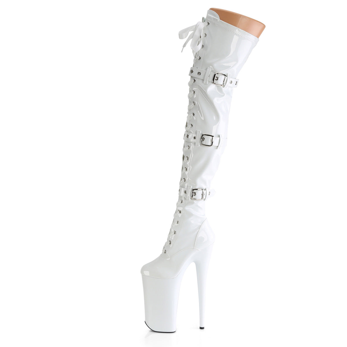 BEYOND-3028 Pleaser White Stretch Patent/White Platform Shoes [Extreme High Heels]